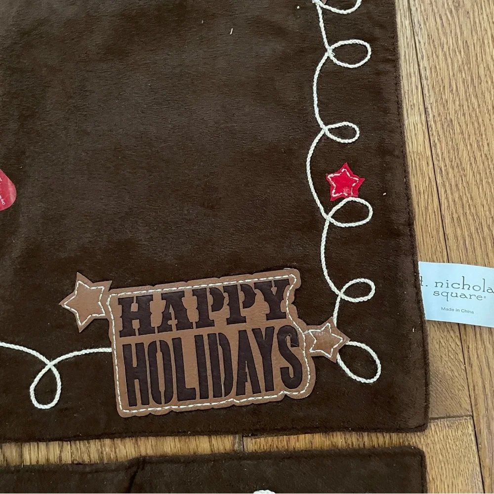 Lot 2 St Nicholas Rustic Brown Happy Holiday Western Lasso Stars Placemats NEW